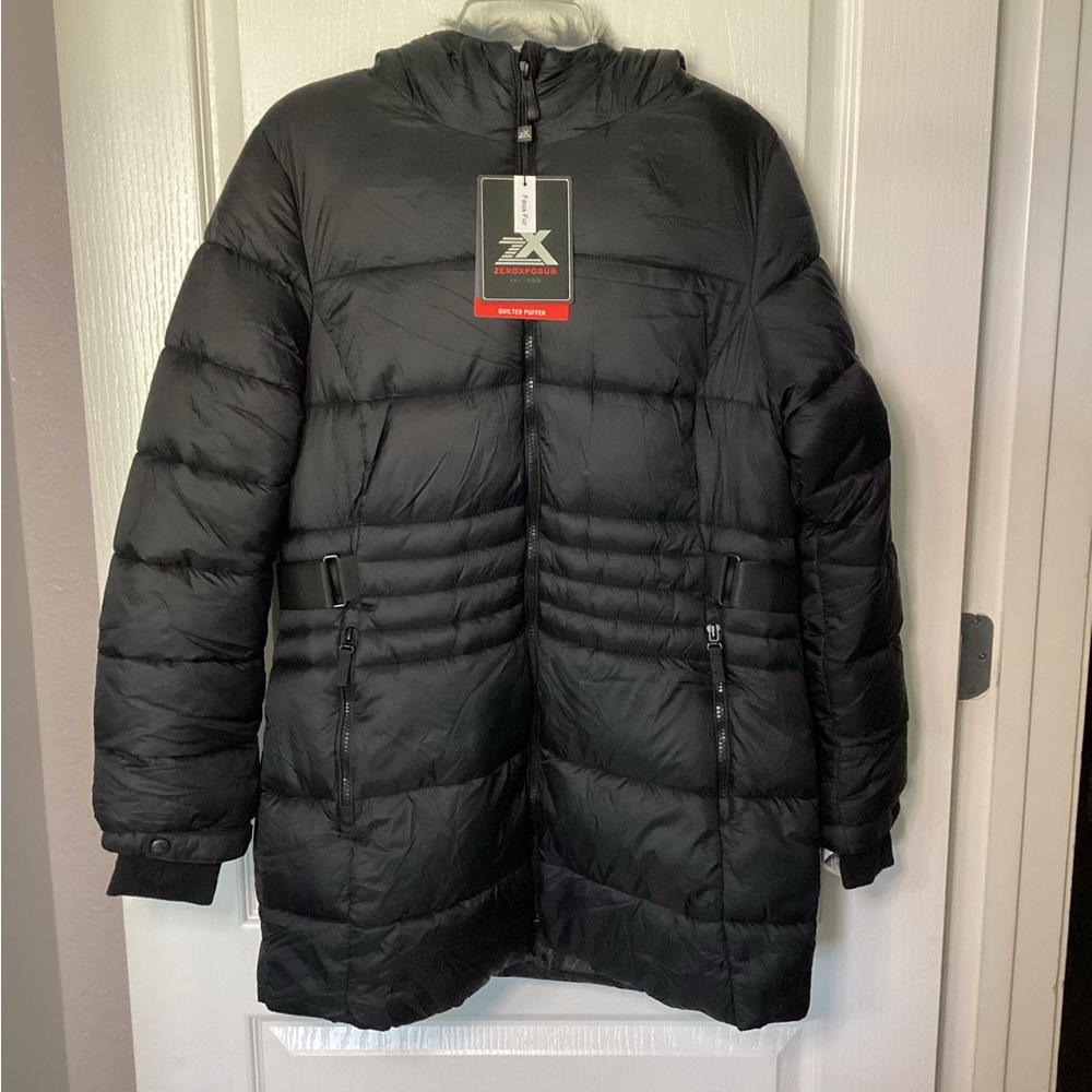 ZeroXposur Women’s Black Puffer Jacket With Faux Fur Hood